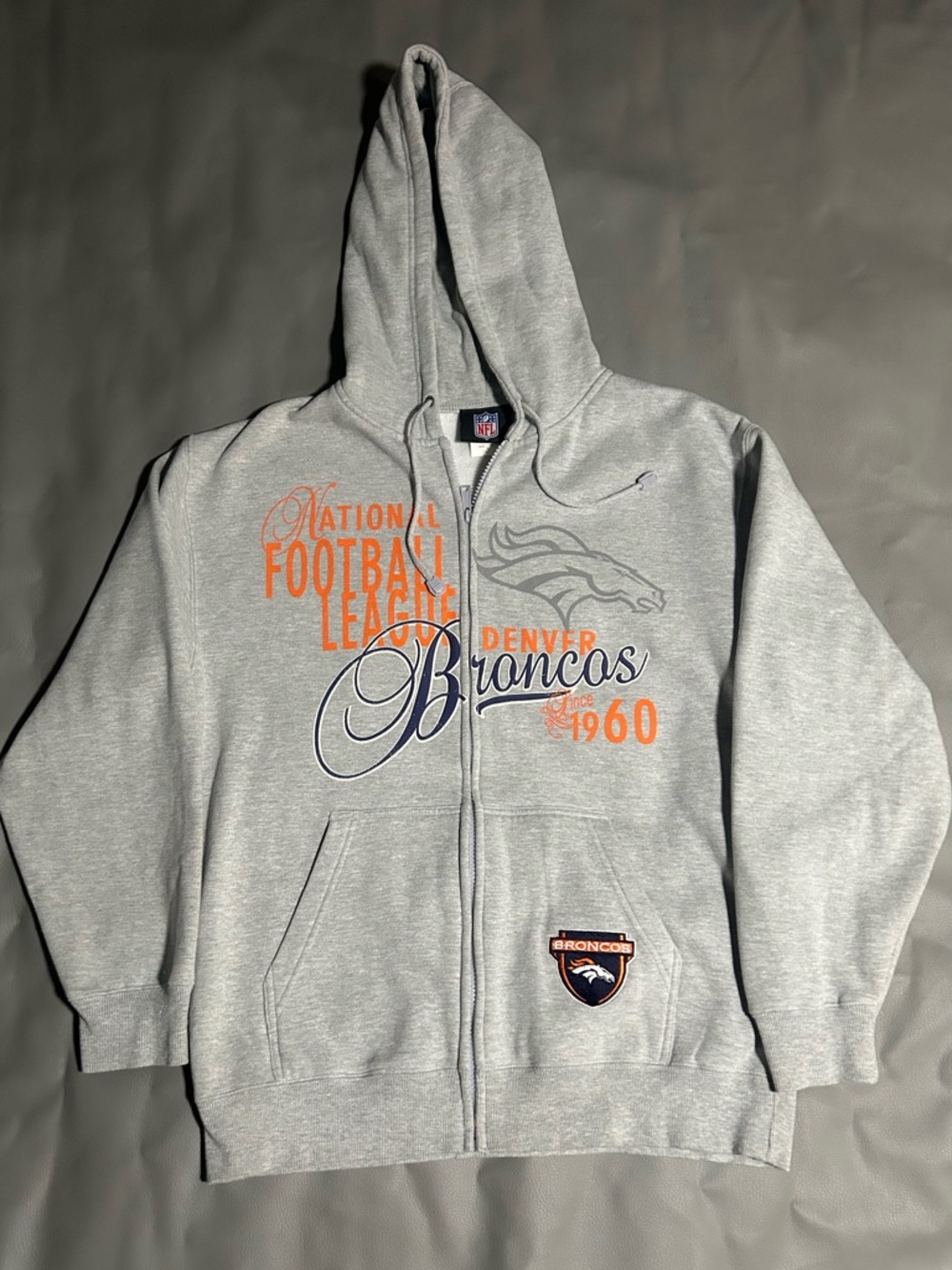 NFL Denver Broncos Light Gray jacket with Drawstring